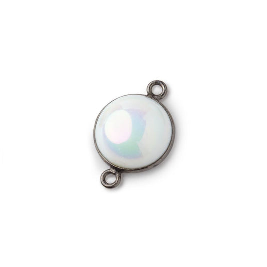 13mm Black Gold Bezel Mystic White Opal Coin Cabochon Connector 1 piece
