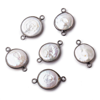 13mm Black Gold Bezel White Coin Pearl Connector 1 piece
