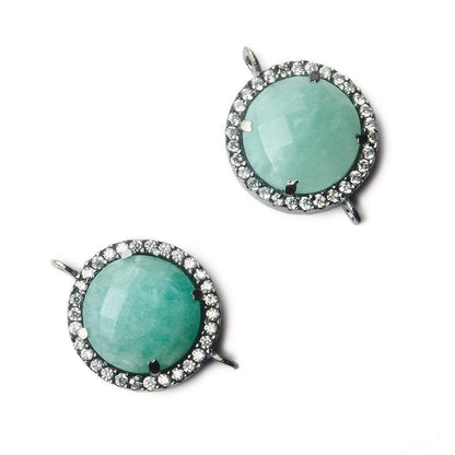 13mm Black Gold Bezel White CZ and Amazonite Coin Connector 1 focal bead