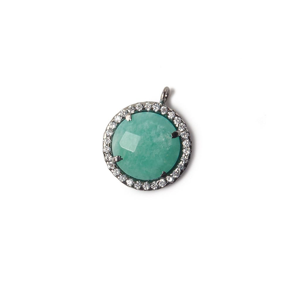 13mm Black Gold Bezel White CZ and Amazonite Coin Pendant 1 focal bead