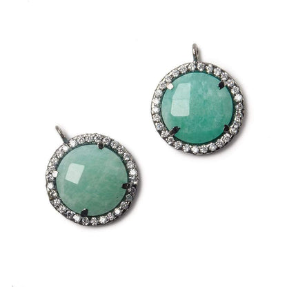 13mm Black Gold Bezel White CZ and Amazonite Coin Pendant 1 focal bead