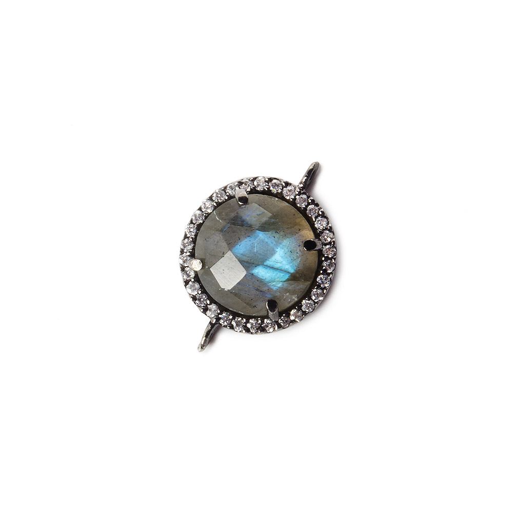13mm Black Gold Bezel White CZ and Labradorite Coin Connector 1 focal bead