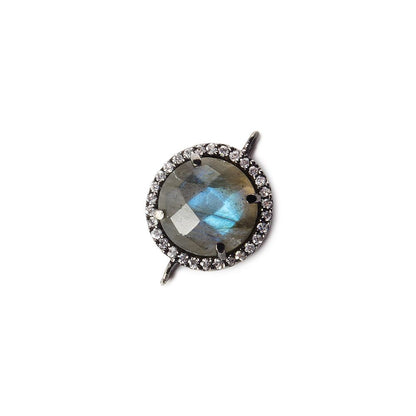 13mm Black Gold Bezel White CZ and Labradorite Coin Connector 1 focal bead
