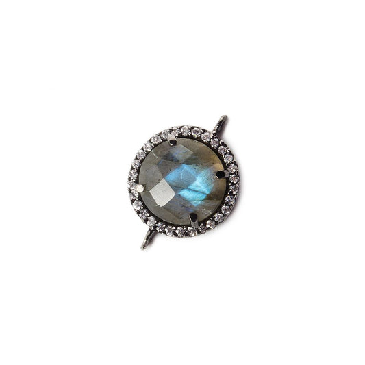 13mm Black Gold Bezel White CZ and Labradorite Coin Connector 1 focal bead
