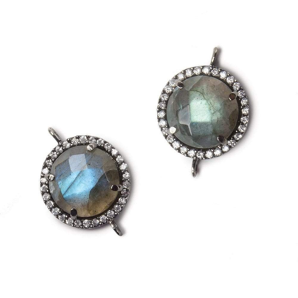 13mm Black Gold Bezel White CZ and Labradorite Coin Connector 1 focal bead