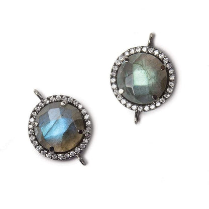 13mm Black Gold Bezel White CZ and Labradorite Coin Connector 1 focal bead