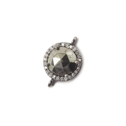 13mm Black Gold Bezel White CZ and Pyrite Coin Connector 1 focal bead