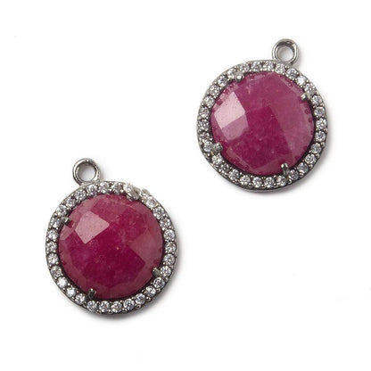 13mm Black Gold Bezel White CZ and Ruby Coin Pendant 1 focal bead