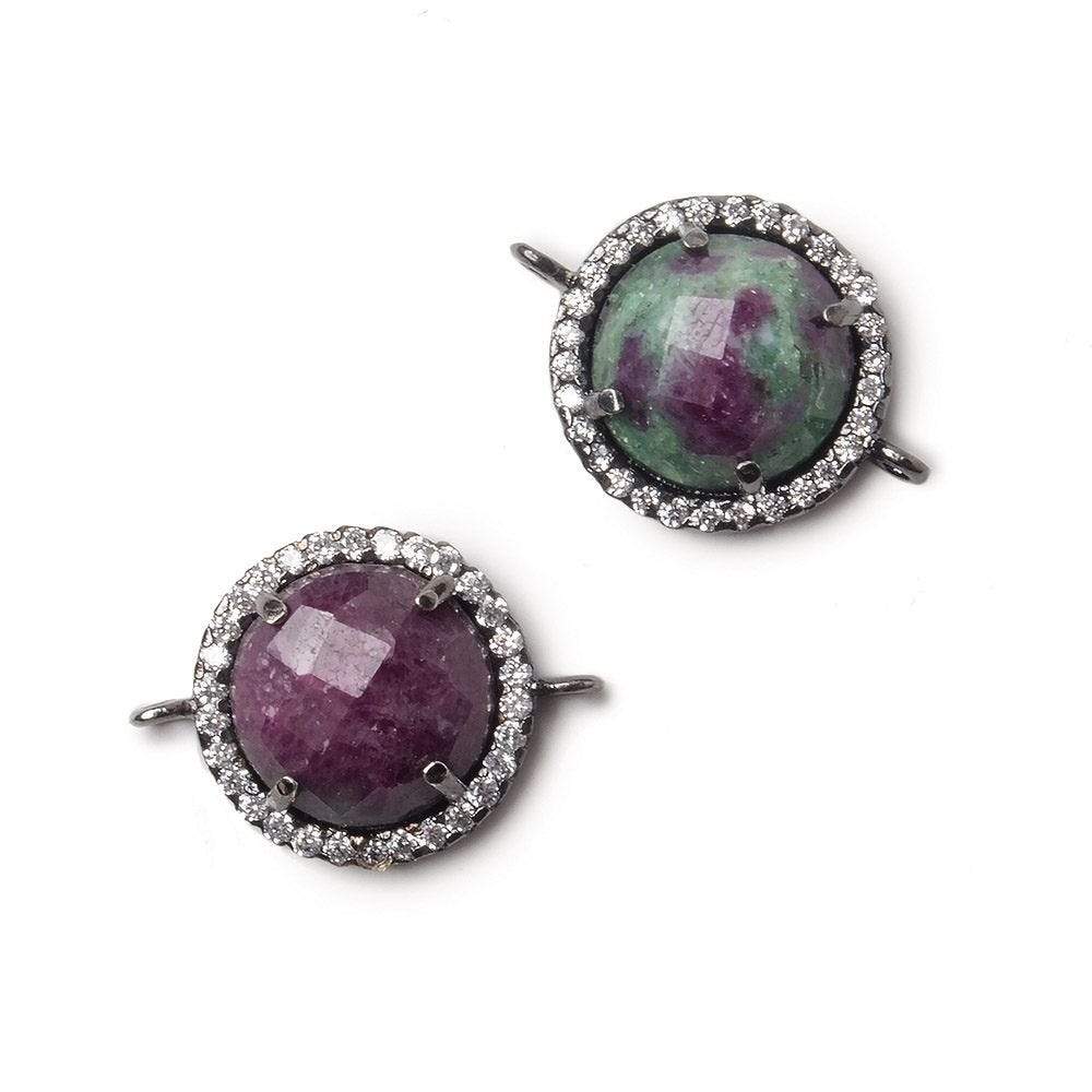 13mm Black Gold Bezel White CZ and Ruby in Zoisite Coin Connector 1 focal bead
