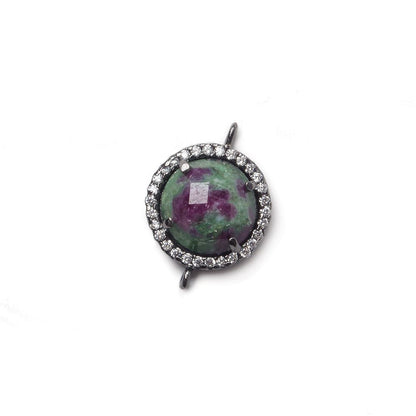 13mm Black Gold Bezel White CZ and Ruby in Zoisite Coin Connector 1 focal bead