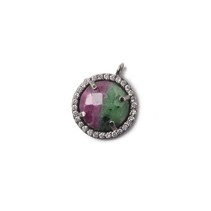 13mm Black Gold Bezel White CZ and Ruby in Zoisite Coin Pendant 1 focal bead