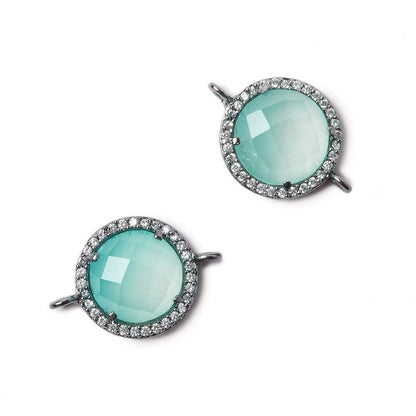13mm Black Gold Bezel White CZ and Seafoam Chalcedony Coin Connector 1 focal bead
