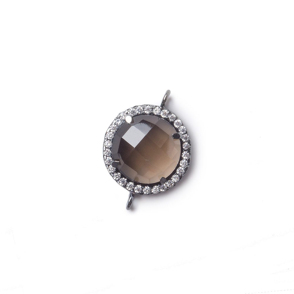13mm Black Gold CZ Bezel Smoky Hydro Quartz Faceted Coin Connector 1 focal