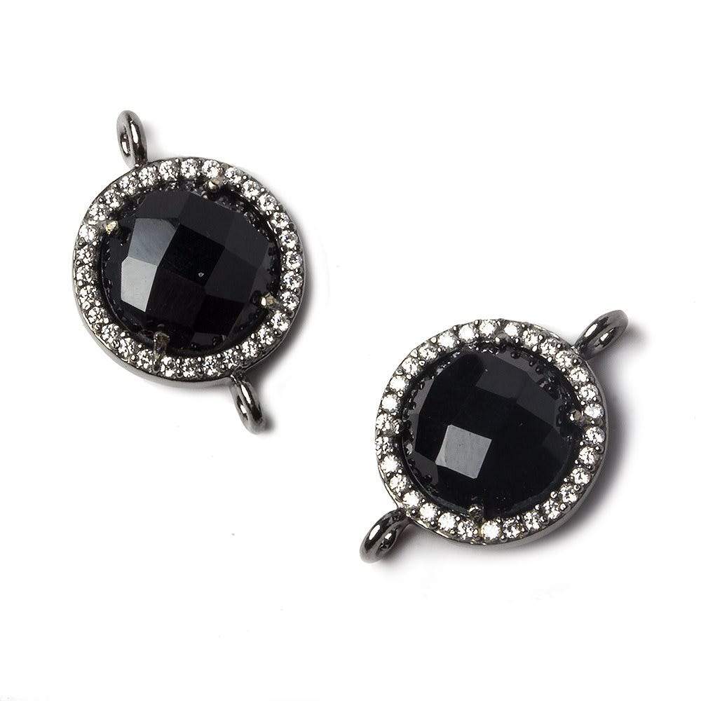 13mm Black Gold Bezeled White CZ and Black Chalcedony Coin Connector 1 piece