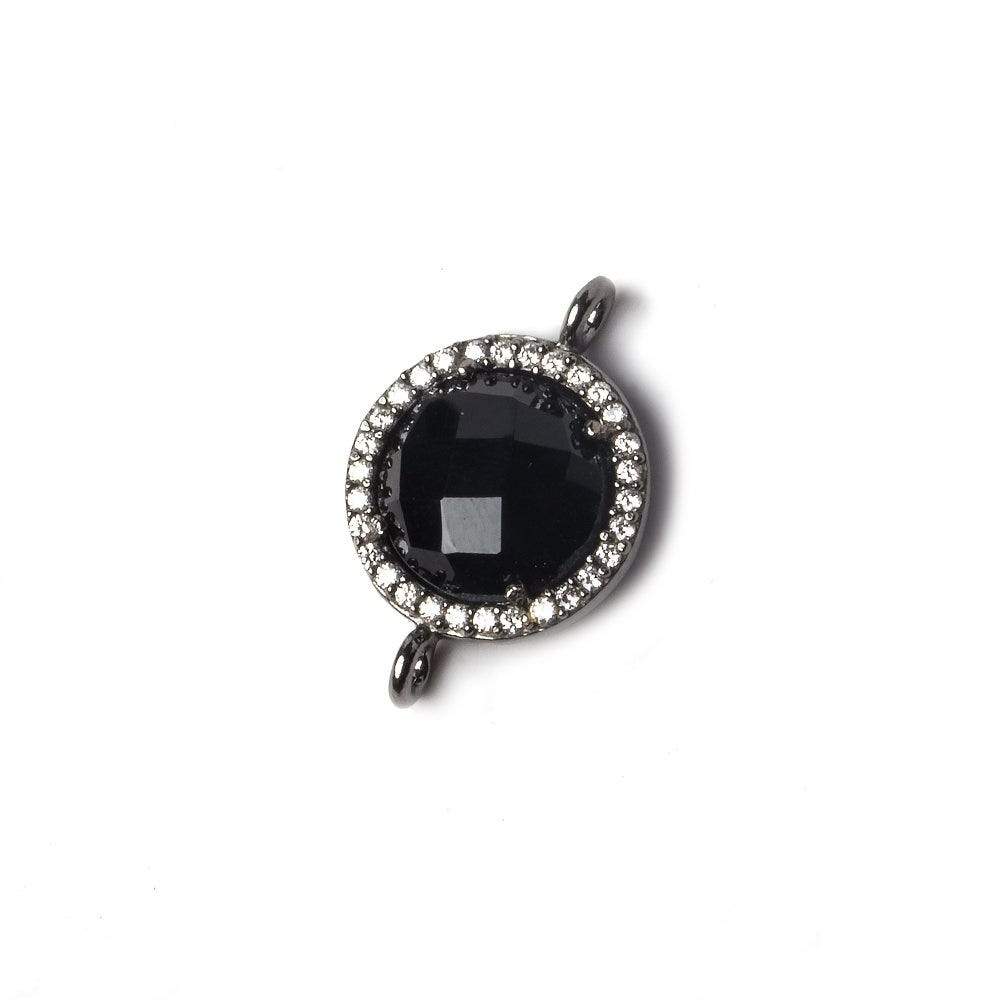 13mm Black Gold Bezeled White CZ and Black Chalcedony Coin Connector 1 piece