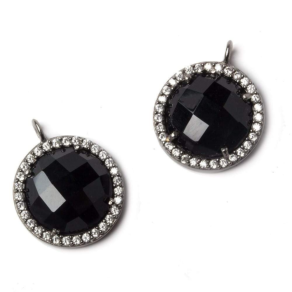 13mm Black Gold Bezeled White CZ and Black Chalcedony Coin Pendant 1 piece