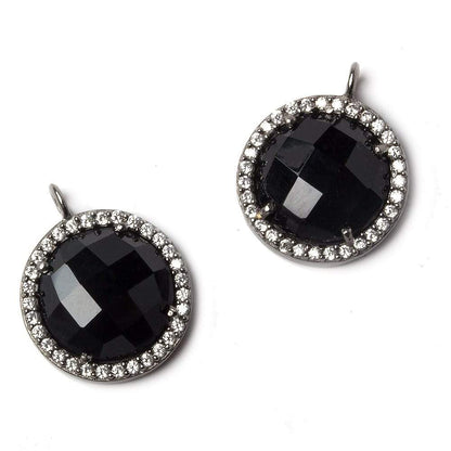 13mm Black Gold Bezeled White CZ and Black Chalcedony Coin Pendant 1 piece