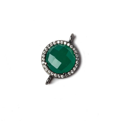 13mm Black Gold Bezeled White CZ and Green Onyx Coin Connector 1 piece
