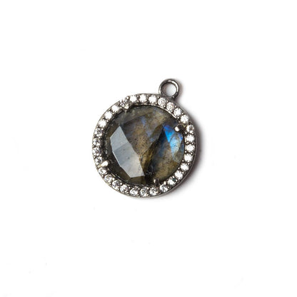 13mm Black Gold Bezeled White CZ and Labradorite Coin Pendant 1 piece