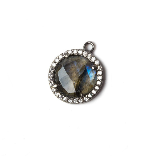 13mm Black Gold Bezeled White CZ and Labradorite Coin Pendant 1 piece