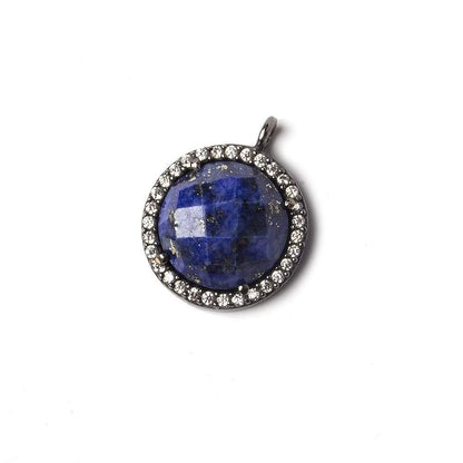 13mm Black Gold Bezeled White CZ and Lapis Lazuli Coin Pendant 1 piece