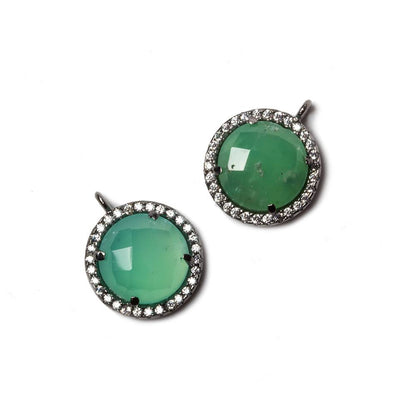 13mm Black Gold Bezeled White CZ & green onyx Coin Pendant 1 piece