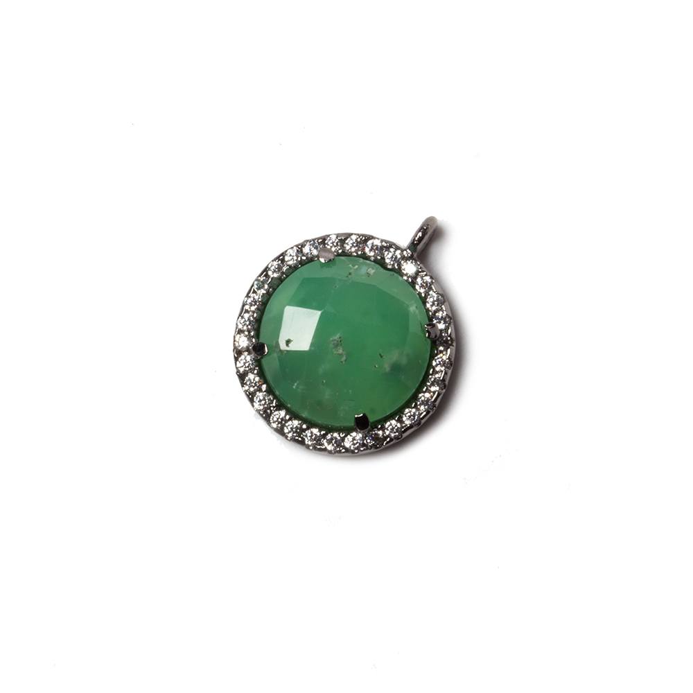 13mm Black Gold Bezeled White CZ & green onyx Coin Pendant 1 piece