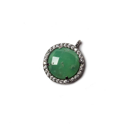 13mm Black Gold Bezeled White CZ & green onyx Coin Pendant 1 piece