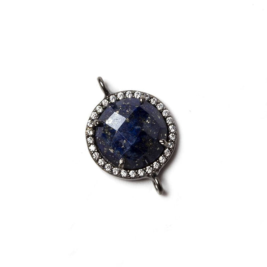 13mm Black Gold Bezeled White CZ & Lapis Lazuli Coin Connector 1 pc
