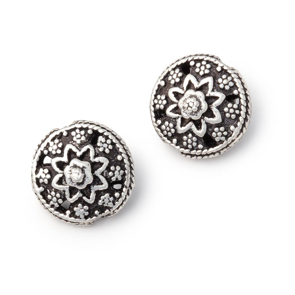 13mm Floral Design Coin Set of 2 Beads