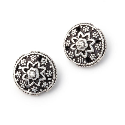 13mm Floral Design Coin Set of 2 Beads