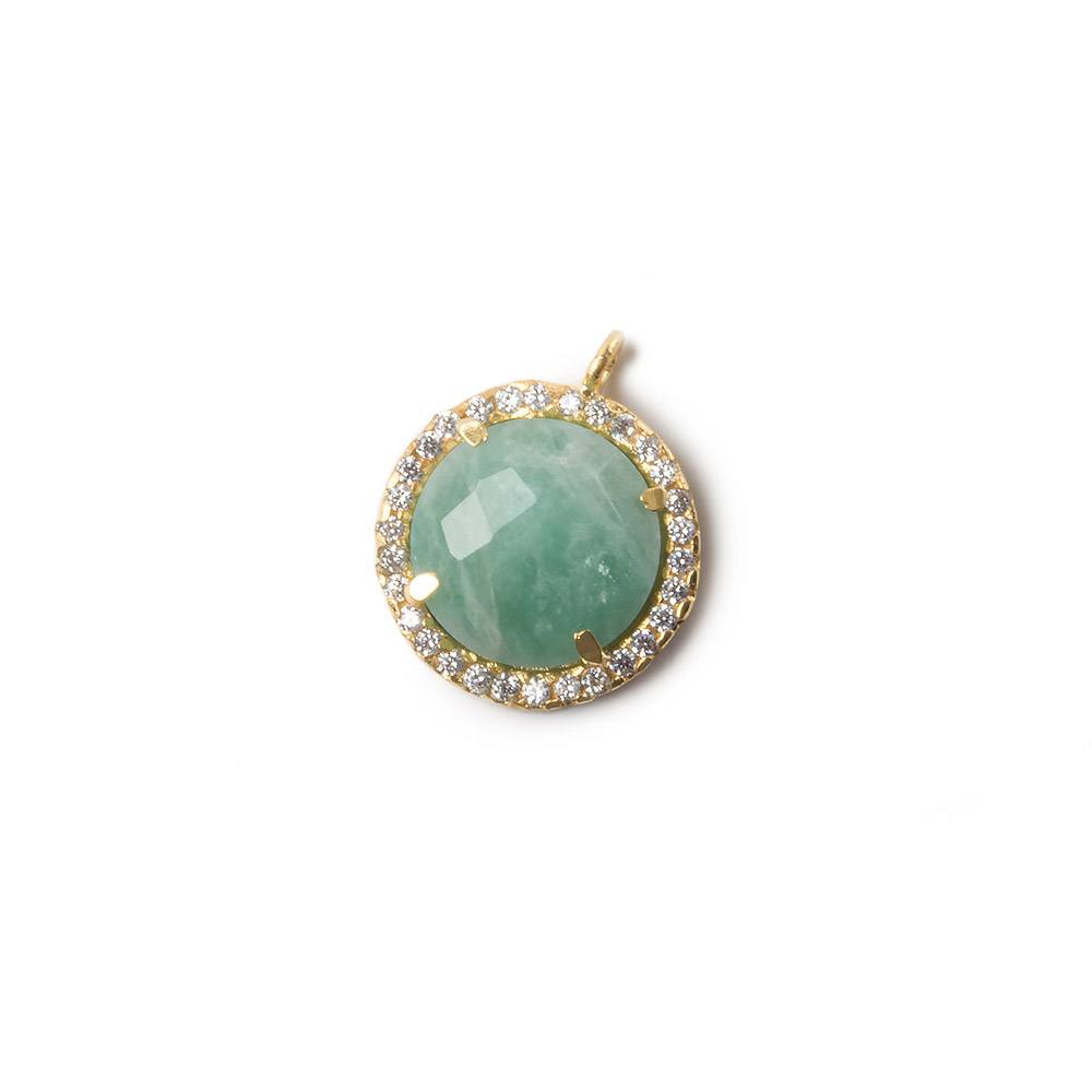 13mm Vermeil Bezel White CZ and Amazonite Coin Pendant 1 focal bead