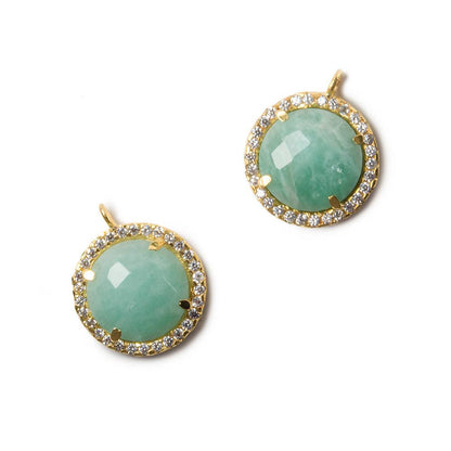 13mm Vermeil Bezel White CZ and Amazonite Coin Pendant 1 focal bead