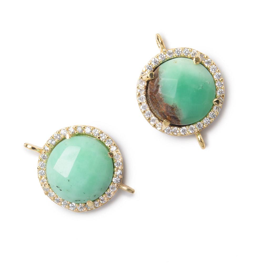 13mm Vermeil Bezel White CZ and Chrysoprase & Matrix Coin Connector 1 piece