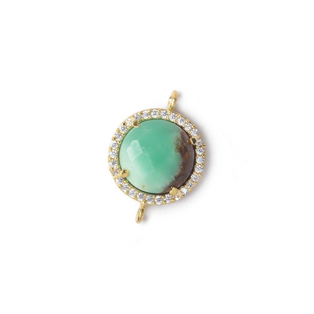 13mm Vermeil Bezel White CZ and Chrysoprase & Matrix Coin Connector 1 piece