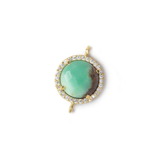 13mm Vermeil Bezel White CZ and Chrysoprase & Matrix Coin Connector 1 piece