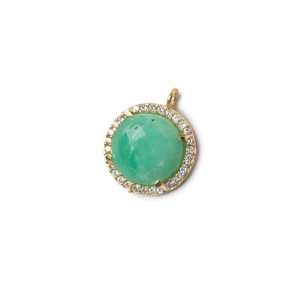 13mm Vermeil Bezel White CZ and Chrysoprase & Matrix Coin Pendant 1 focal bead