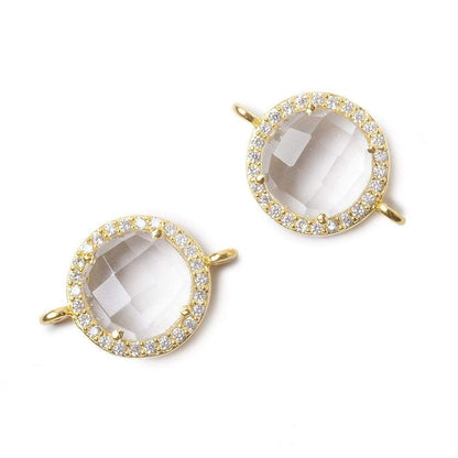 13mm Vermeil Bezel White CZ and Crystal Quartz Coin Connector 1 focal bead
