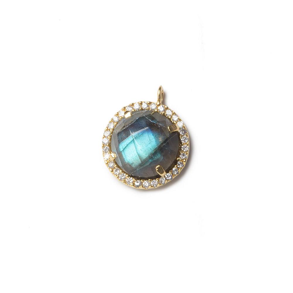 13mm Vermeil Bezel White CZ and Labradorite Coin Pendant 1 focal bead