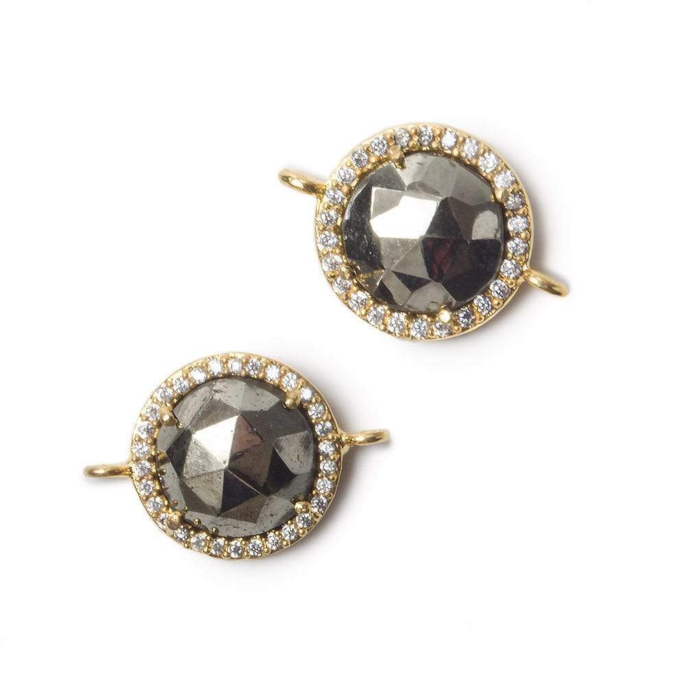 13mm Vermeil Bezel White CZ and Pyrite Coin Connector 1 focal bead