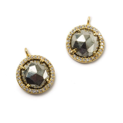 13mm Gold Bezel White CZ and Pyrite Coin Pendant 1 focal bead