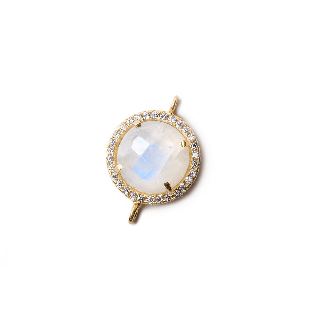 13mm Vermeil Bezel White CZ and Rainbow Moonstone Coin Connector 1 piece