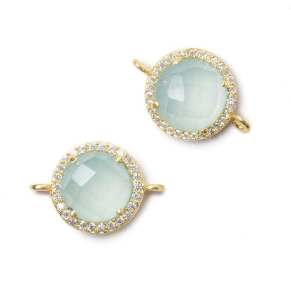 13mm Vermeil Bezel White CZ and Seafoam Chalcedony Coin Connector 1 piece