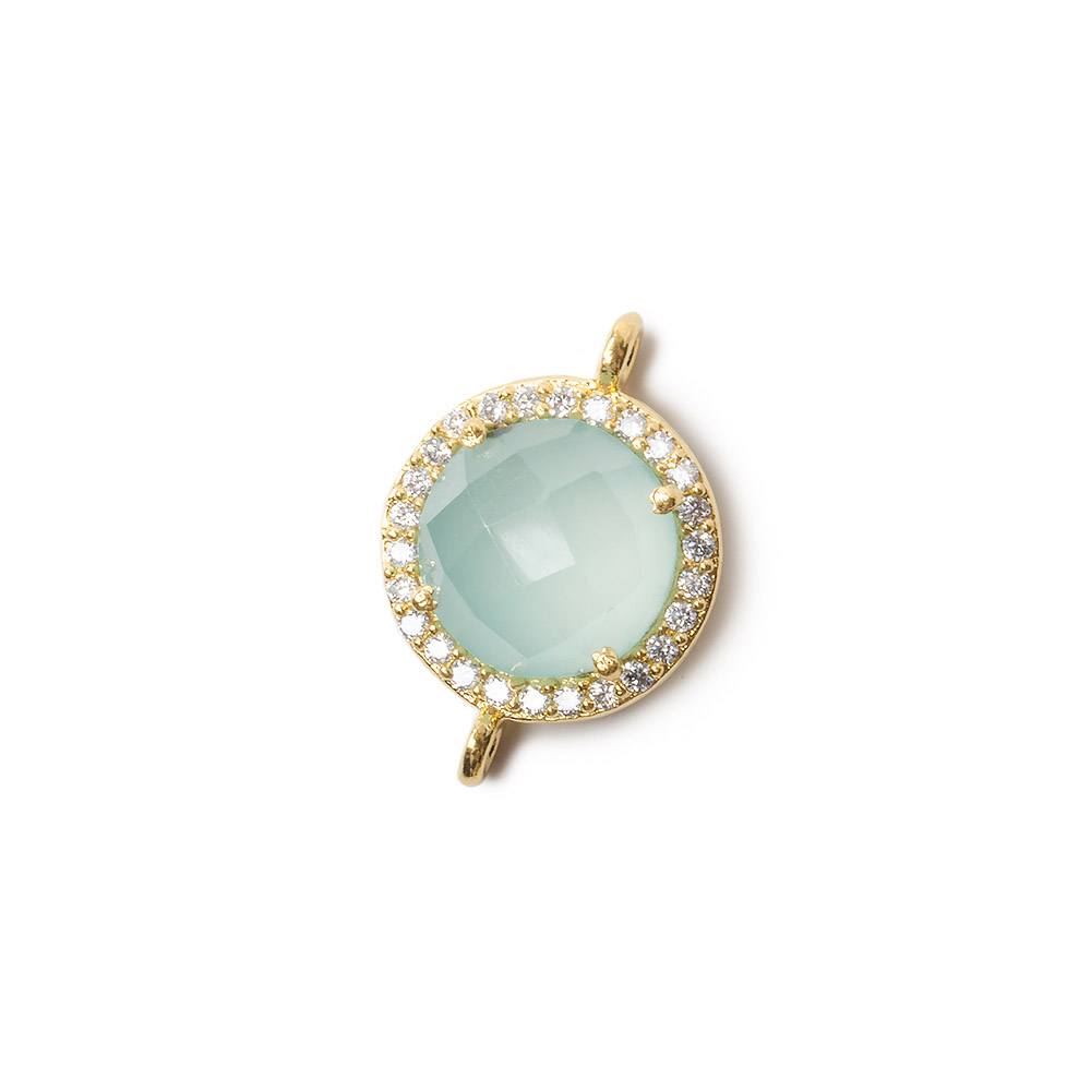 13mm Vermeil Bezel White CZ and Seafoam Chalcedony Coin Connector 1 piece