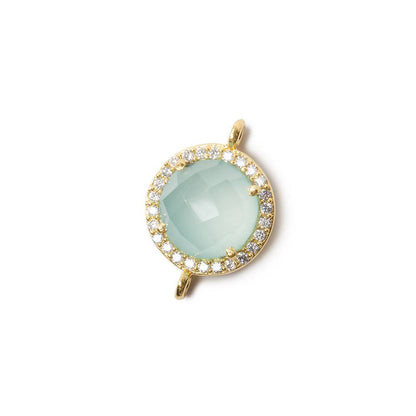 13mm Vermeil Bezel White CZ and Seafoam Chalcedony Coin Connector 1 piece