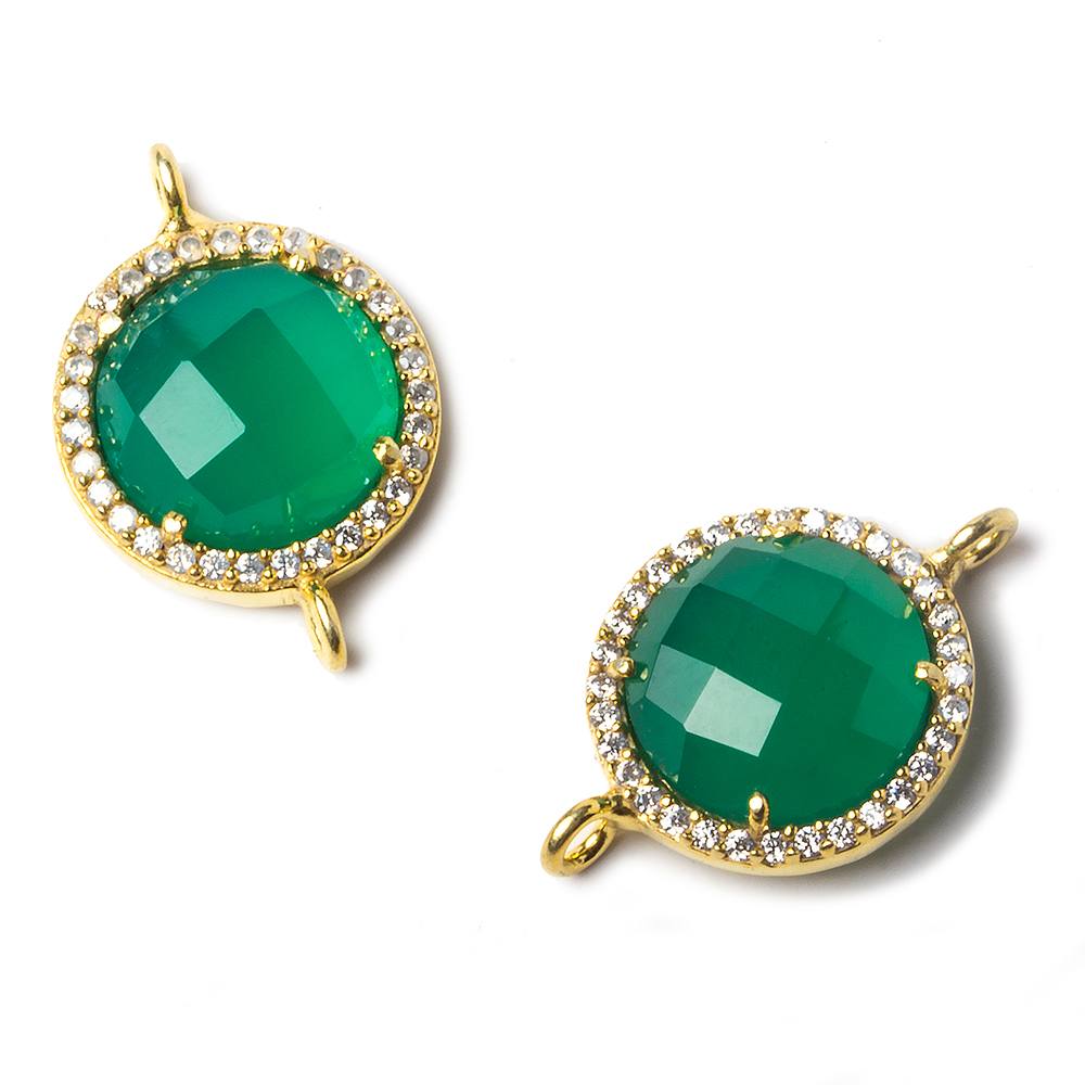 13mm Vermeil Bezeled White CZ and Green Onyx Coin Connector 1 piece