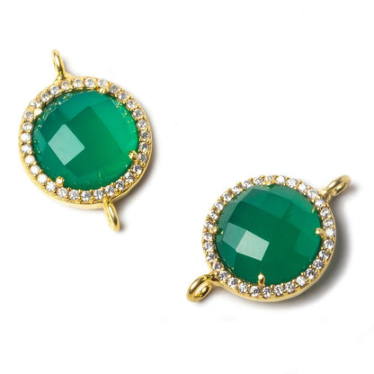 13mm Vermeil Bezeled White CZ and Green Onyx Coin Connector 1 piece