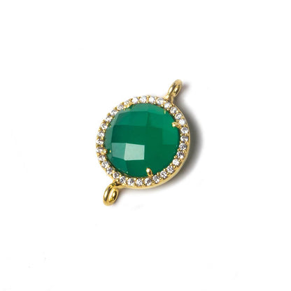 13mm Vermeil Bezeled White CZ and Green Onyx Coin Connector 1 piece