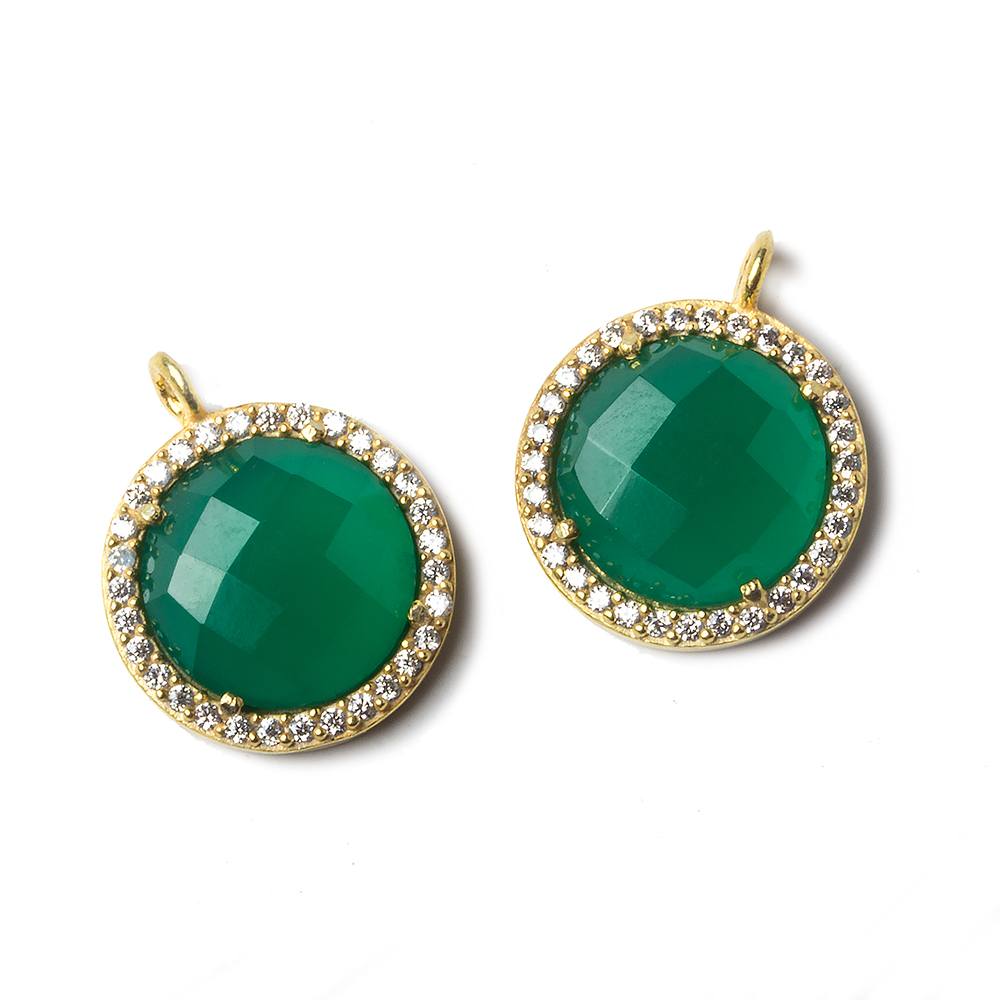 13mm Vermeil Bezeled White CZ and Green Onyx Coin Pendant 1 piece