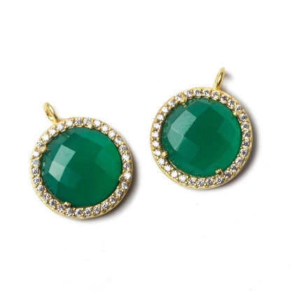 13mm Vermeil Bezeled White CZ and Green Onyx Coin Pendant 1 piece